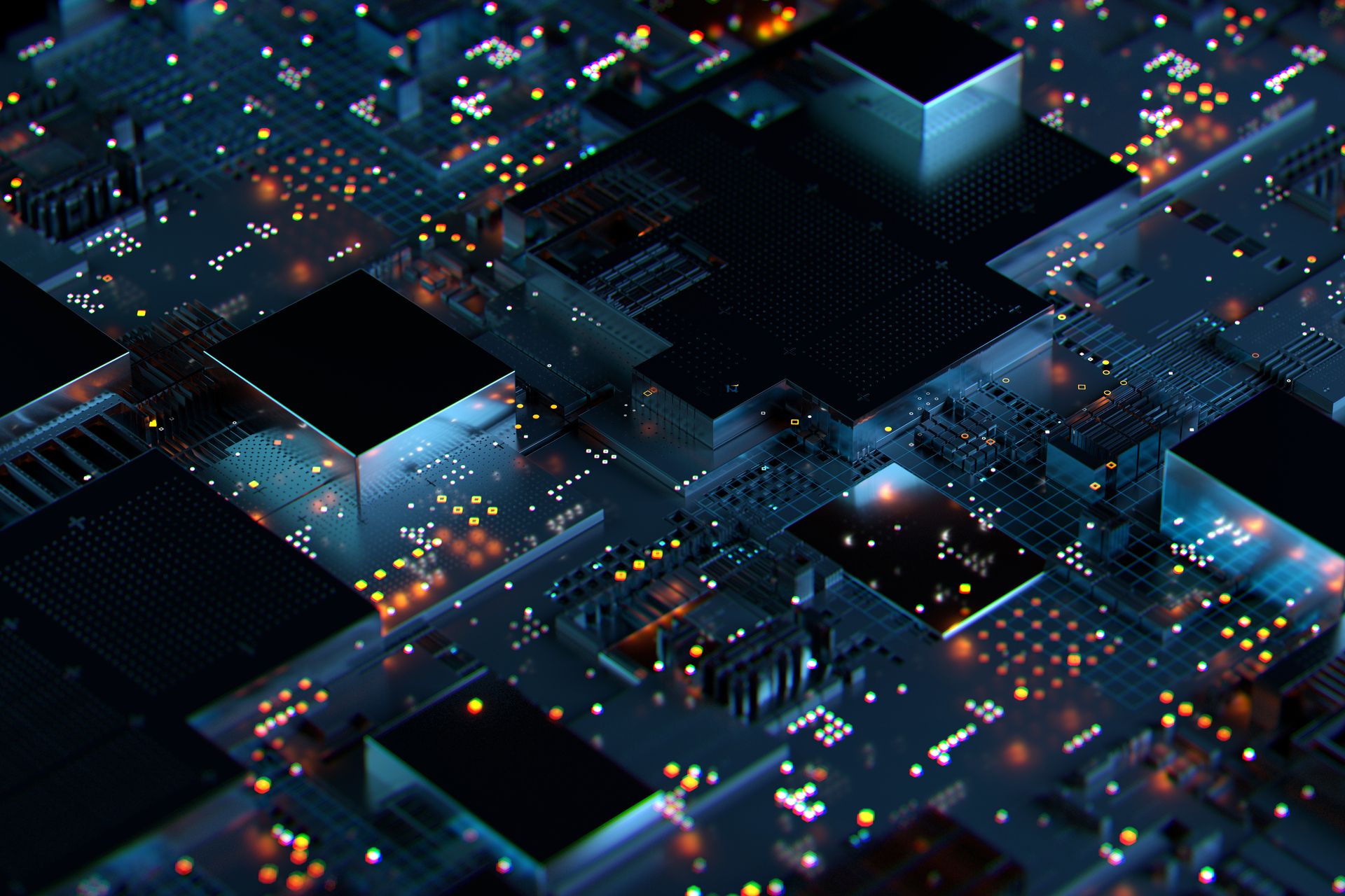 Computer chip with many small squares, symbolises the advanced technology in data centre infrastructures.