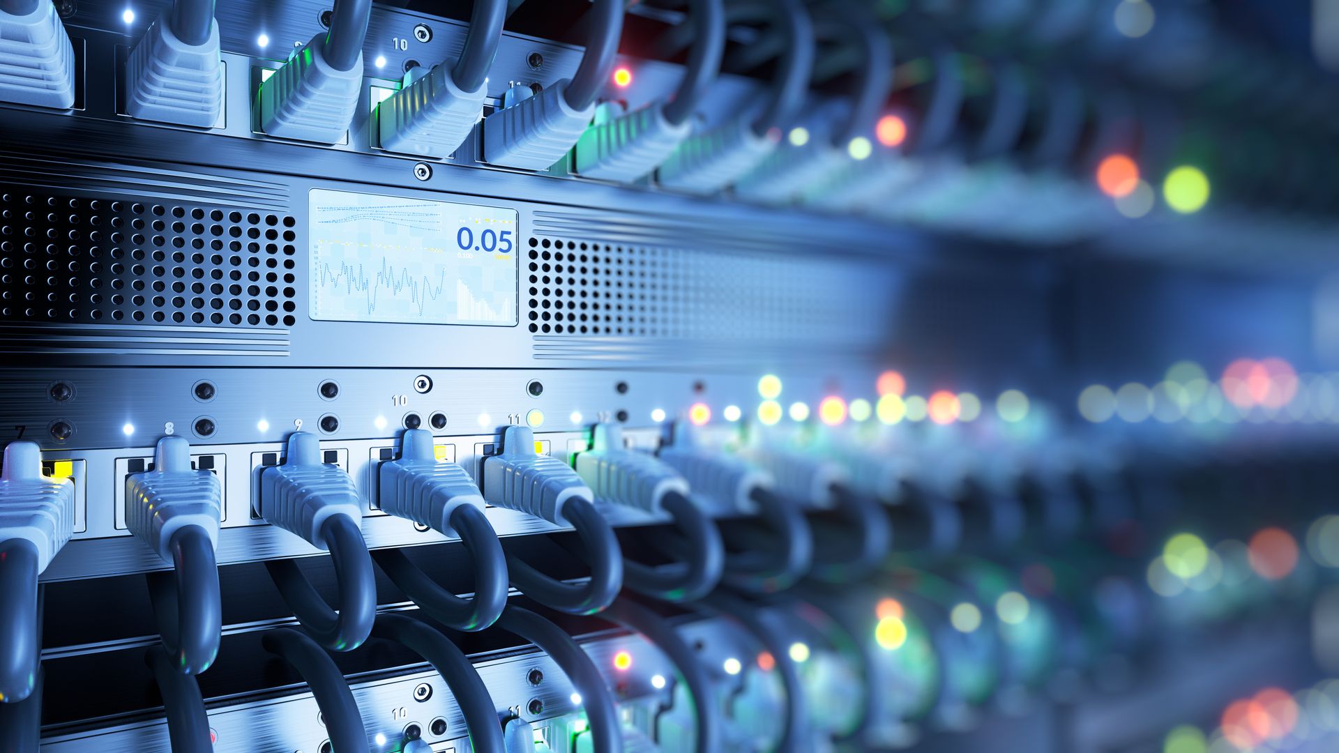 Close-up of a computer server that represents the IT infrastructure for critical network services.