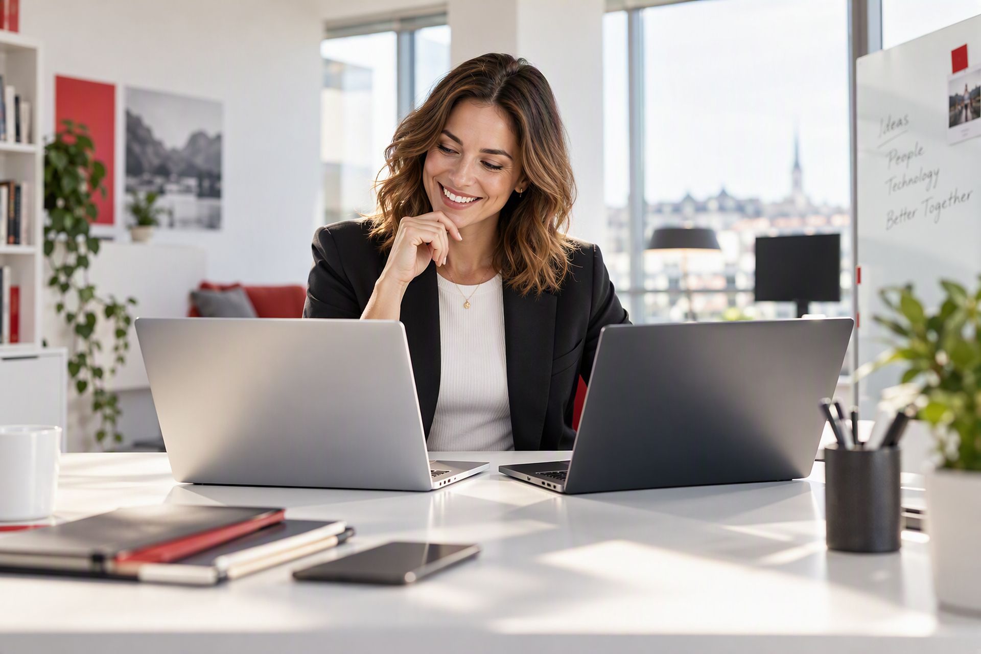 An employee chooses between two laptops as part of the Employee Choice scheme (AI-generated)