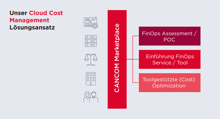 Diagram illustrating CANCOM's market within the context of FinOps service for cloud cost management.